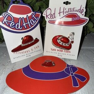 Red Hat Society-Classy Red H'Attitude Enameled Pin Set Of 3